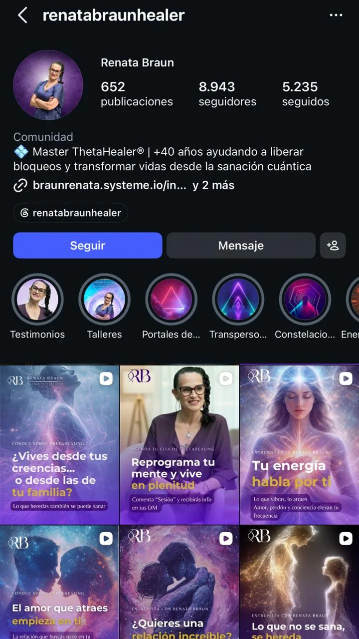 Perfil de Instagram @renatabraunhealer
